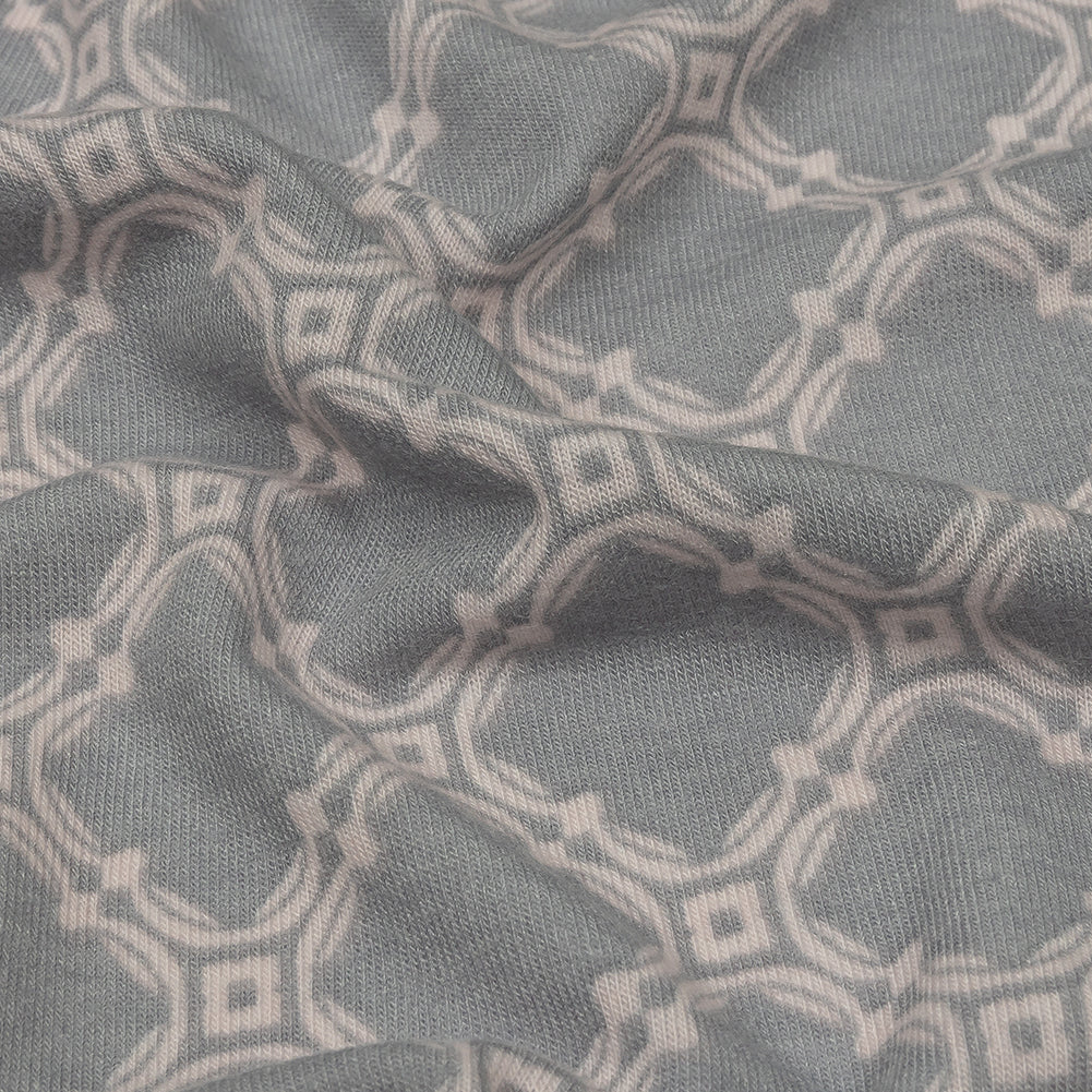 Dusty Purple and Pale Pink Decorative Lattice Polyester and Rayon Jersey
