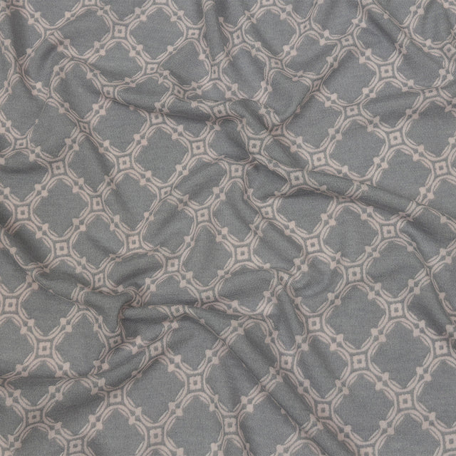 Dusty Purple and Pale Pink Decorative Lattice Polyester and Rayon Jersey