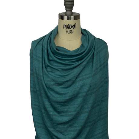 Teal and Charcoal Striped Stretch Rayon Rib Knit