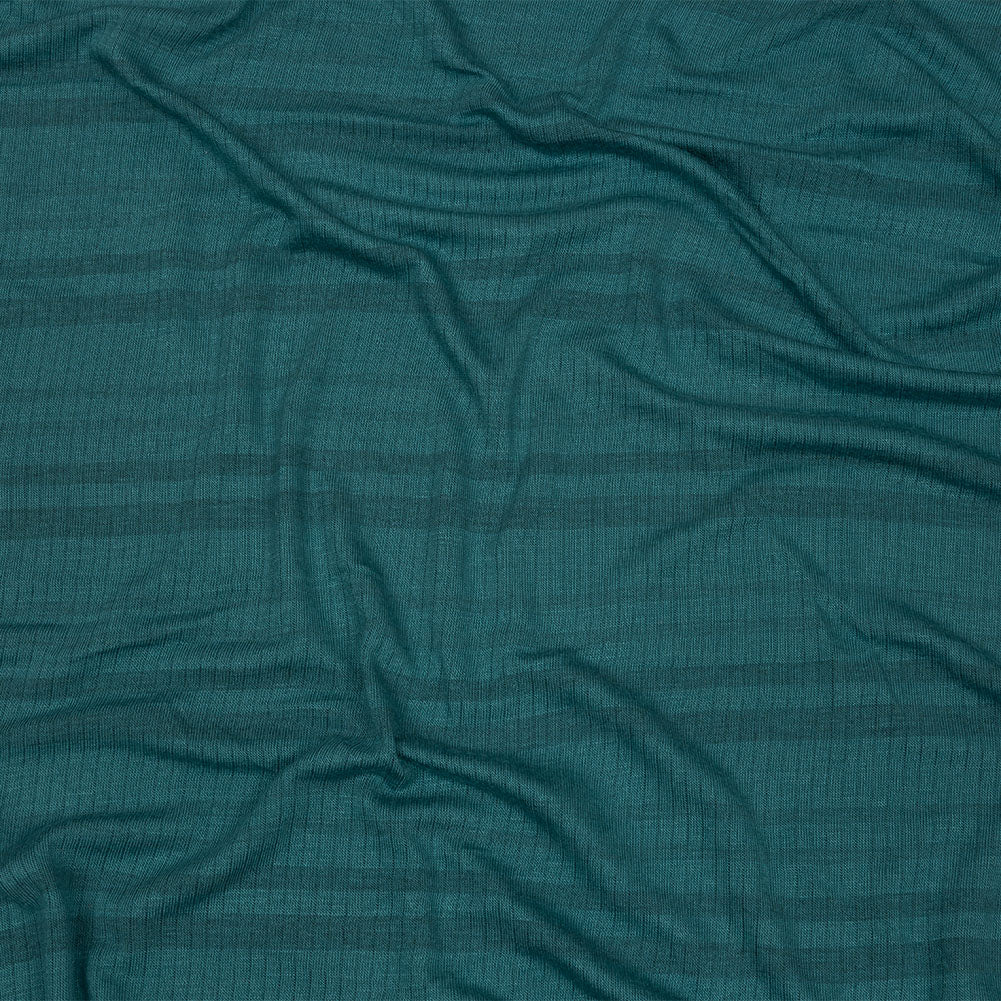 Teal and Charcoal Striped Stretch Rayon Rib Knit
