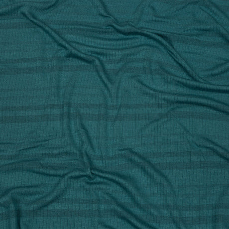 Teal and Charcoal Striped Stretch Rayon Rib Knit