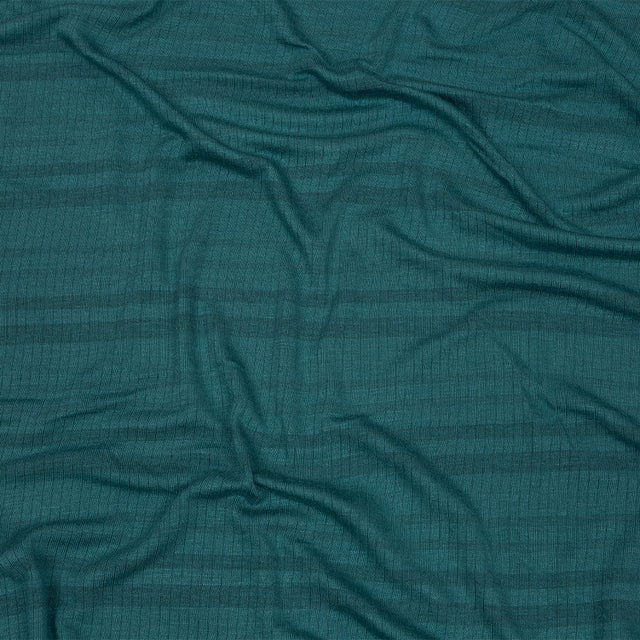 Teal and Charcoal Striped Stretch Rayon Rib Knit