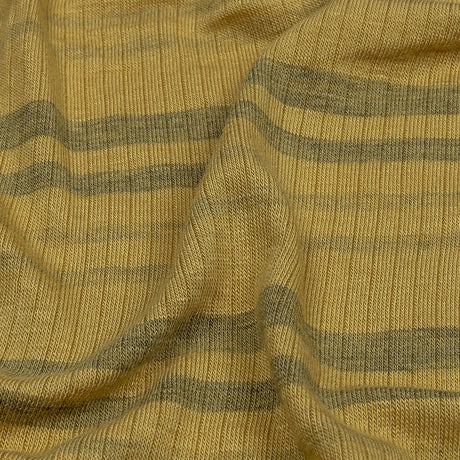 Ochre and Charcoal Striped Stretch Rayon Rib Knit