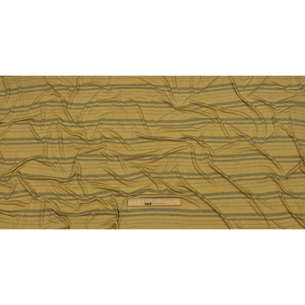 Ochre and Charcoal Striped Stretch Rayon Rib Knit