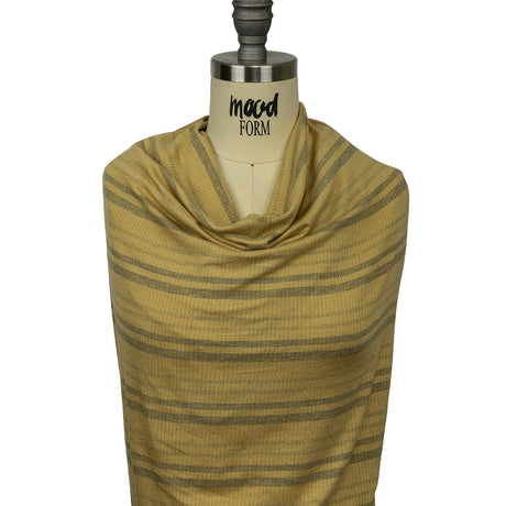 Ochre and Charcoal Striped Stretch Rayon Rib Knit