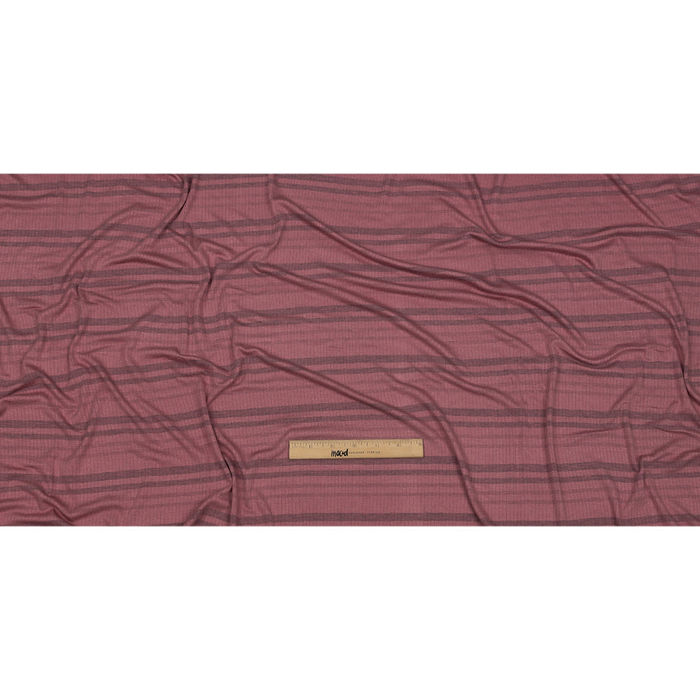 Rose and Charcoal Striped Stretch Rayon Rib Knit