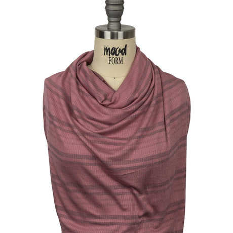 Rose and Charcoal Striped Stretch Rayon Rib Knit