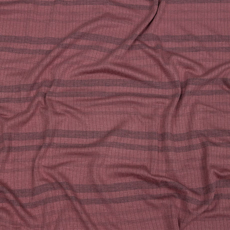 Rose and Charcoal Striped Stretch Rayon Rib Knit