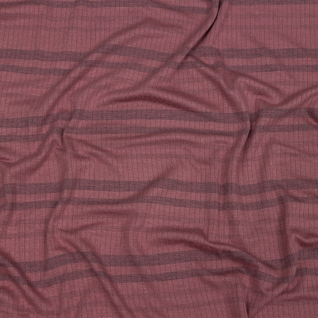 Rose and Charcoal Striped Stretch Rayon Rib Knit