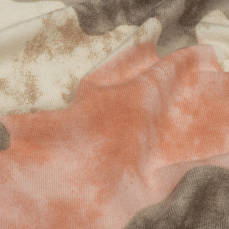 Coral, Beige and Brown Mottled Camouflage Rayon and Polyester Jersey