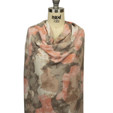 Coral, Beige and Brown Mottled Camouflage Rayon and Polyester Jersey