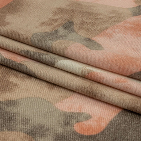 Coral, Beige and Brown Mottled Camouflage Rayon and Polyester Jersey