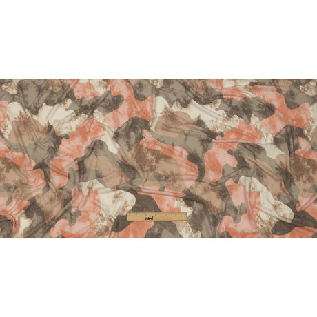 Coral, Beige and Brown Mottled Camouflage Rayon and Polyester Jersey