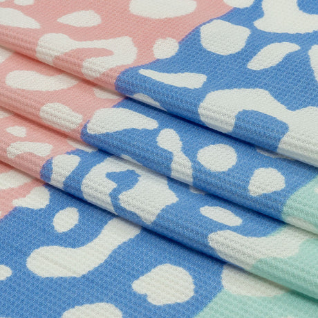 Blue, Pink and Mint Leopard Spots and Stripes Waffle Knit