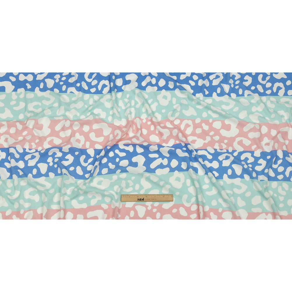 Blue, Pink and Mint Leopard Spots and Stripes Waffle Knit