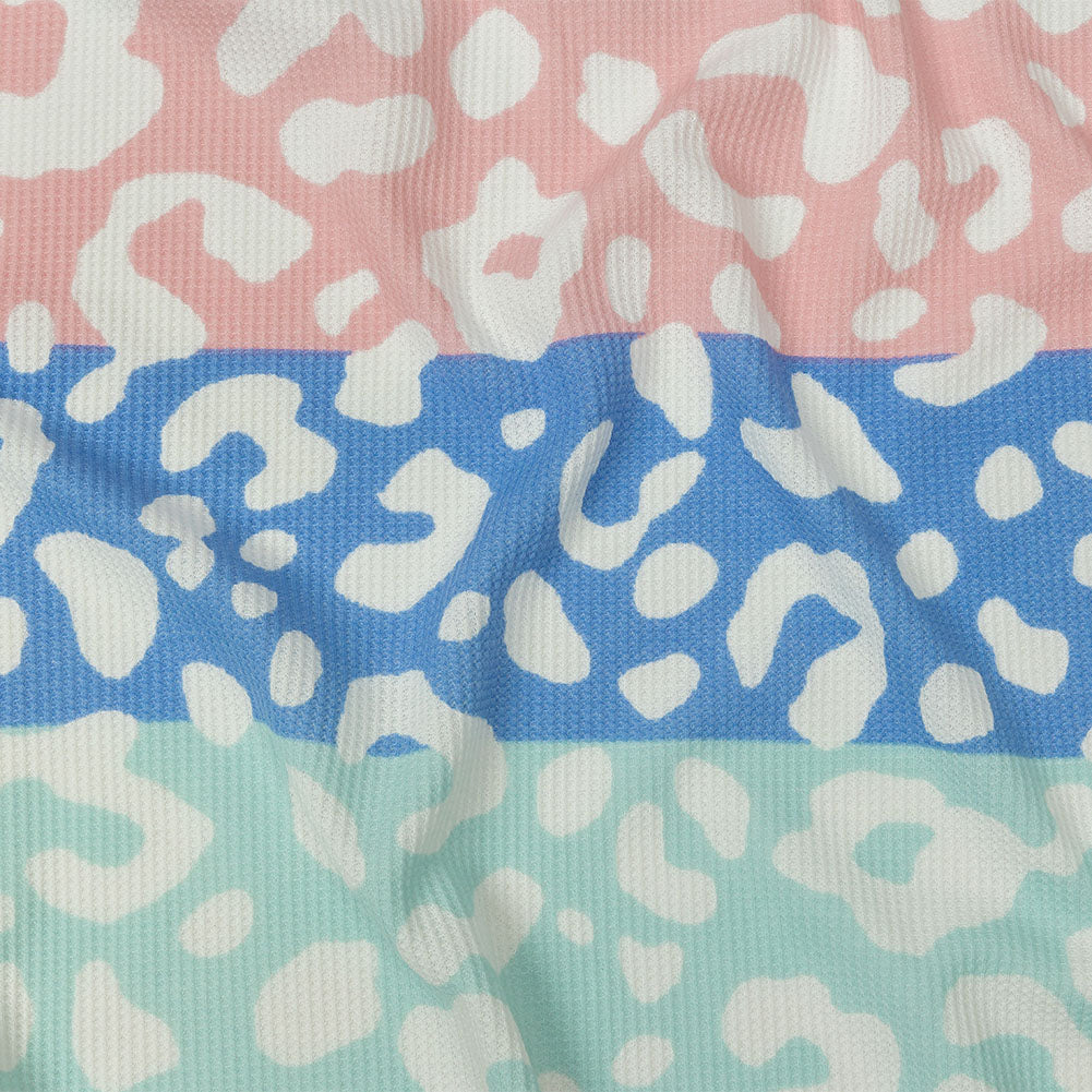 Blue, Pink and Mint Leopard Spots and Stripes Waffle Knit