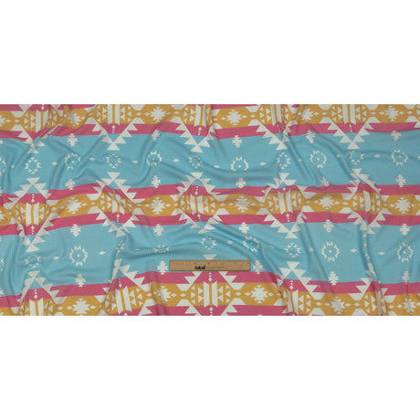 Pink, Yellow and Dream Blue Geometric and Striped Polyester and Rayon Waffle Knit