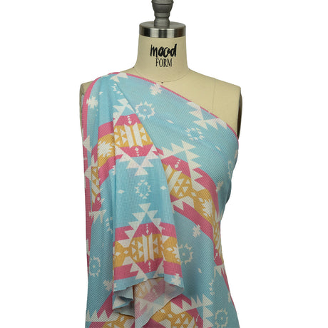 Pink, Yellow and Dream Blue Geometric and Striped Polyester and Rayon Waffle Knit