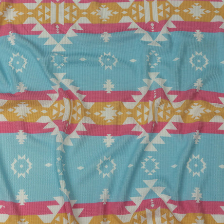 Pink, Yellow and Dream Blue Geometric and Striped Polyester and Rayon Waffle Knit