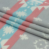 Pink, Sky Blue and Gray Geometric and Striped Polyester and Rayon Waffle Knit