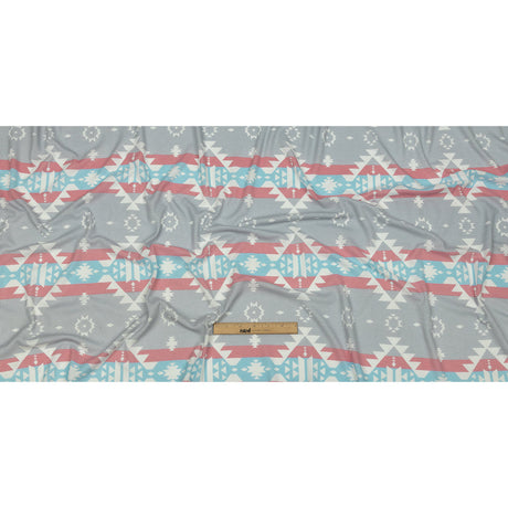 Pink, Sky Blue and Gray Geometric and Striped Polyester and Rayon Waffle Knit