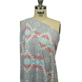 Pink, Sky Blue and Gray Geometric and Striped Polyester and Rayon Waffle Knit