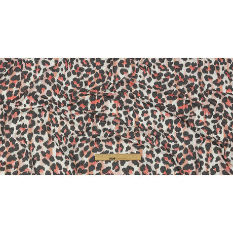 Gunmetal, Pink and Foggy Dew Leopard Spots Polyester and Rayon Waffle Knit