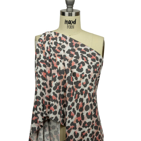 Gunmetal, Pink and Foggy Dew Leopard Spots Polyester and Rayon Waffle Knit