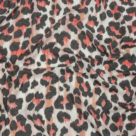 Gunmetal, Pink and Foggy Dew Leopard Spots Polyester and Rayon Waffle Knit