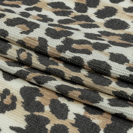 Black, Tan and White Leopard Spots Polyester and Rayon Waffle Knit