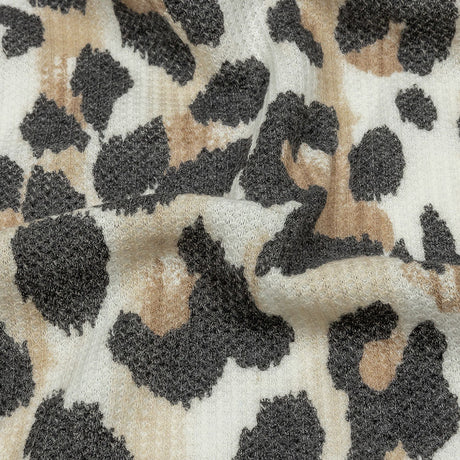 Black, Tan and White Leopard Spots Polyester and Rayon Waffle Knit