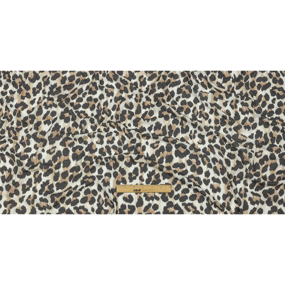 Black, Tan and White Leopard Spots Polyester and Rayon Waffle Knit