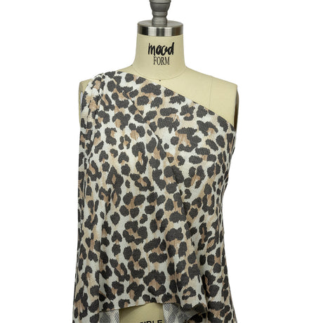 Black, Tan and White Leopard Spots Polyester and Rayon Waffle Knit