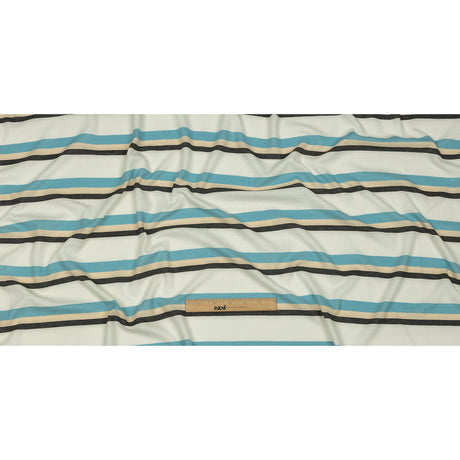 Black, Blue and Cream Striped Polyester and Rayon Waffle Knit