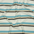 Black, Blue and Cream Striped Polyester and Rayon Waffle Knit