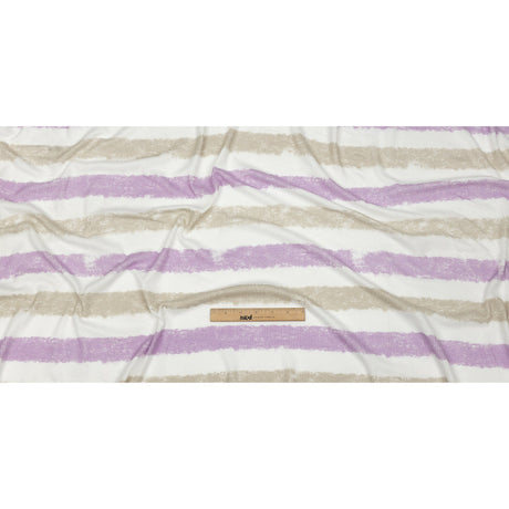 Beige, Lilac and White Painterly Stripes Polyester and Rayon Waffle Knit
