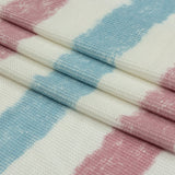 Sky, Rose and White Painterly Stripes Polyester and Rayon Waffle Knit