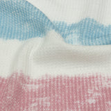 Sky, Rose and White Painterly Stripes Polyester and Rayon Waffle Knit