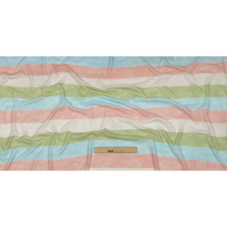 Celadon Green, Sky Blue and Pink Striped Polyester and Rayon Waffle Knit