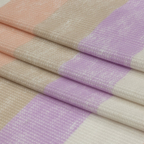 Lilac, Beige and Peach Striped Polyester and Rayon Waffle Knit