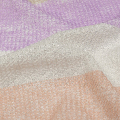 Lilac, Beige and Peach Striped Polyester and Rayon Waffle Knit