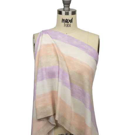 Lilac, Beige and Peach Striped Polyester and Rayon Waffle Knit
