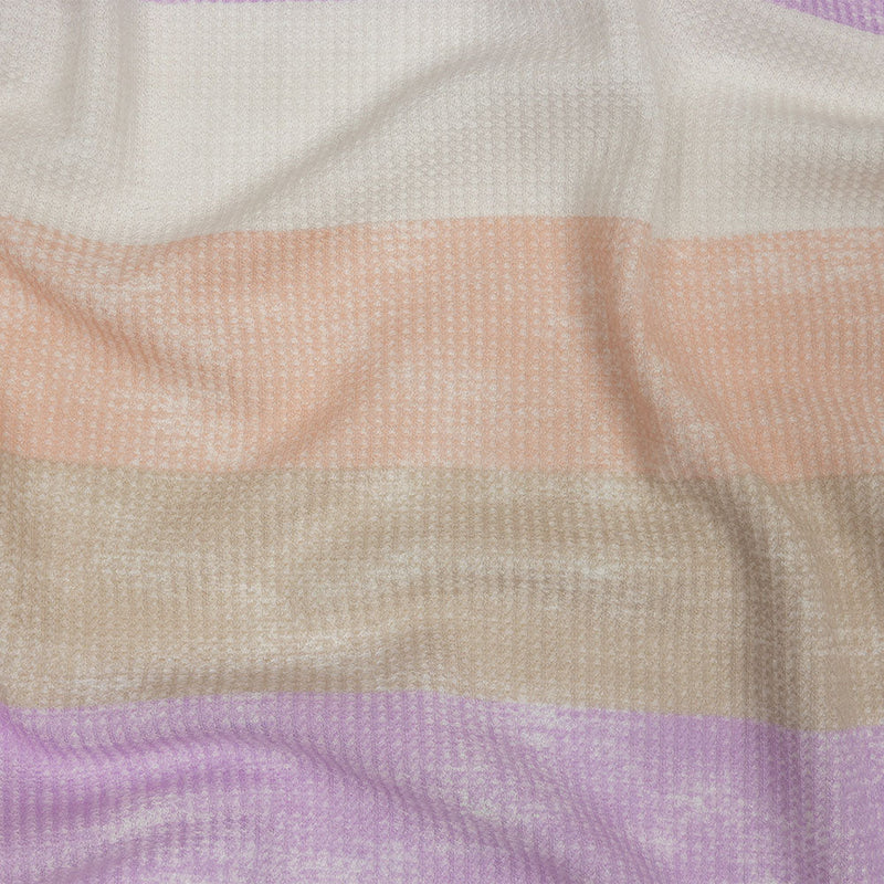 Lilac, Beige and Peach Striped Polyester and Rayon Waffle Knit