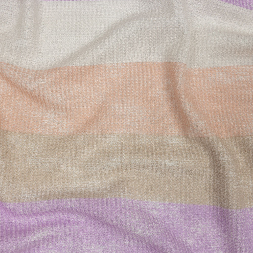 Lilac, Beige and Peach Striped Polyester and Rayon Waffle Knit