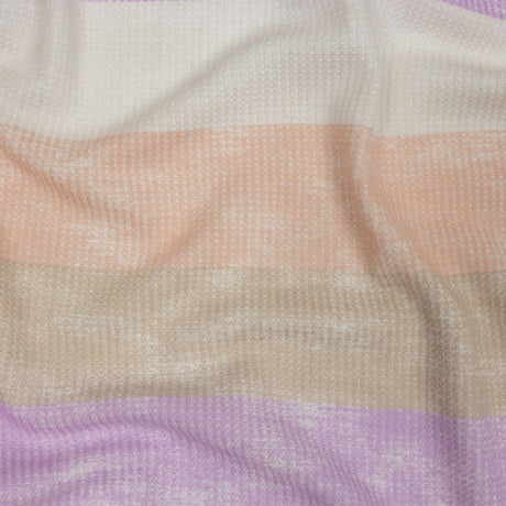 Lilac, Beige and Peach Striped Polyester and Rayon Waffle Knit