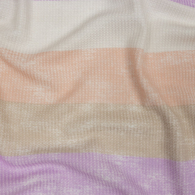 Lilac, Beige and Peach Striped Polyester and Rayon Waffle Knit
