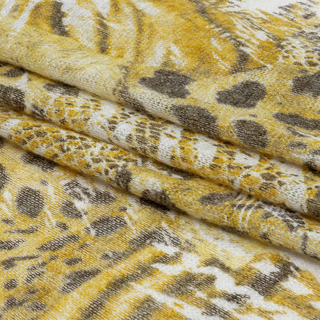 Yellow, White and Brown Animal Motley Polyester and Rayon Open Sweater Knit