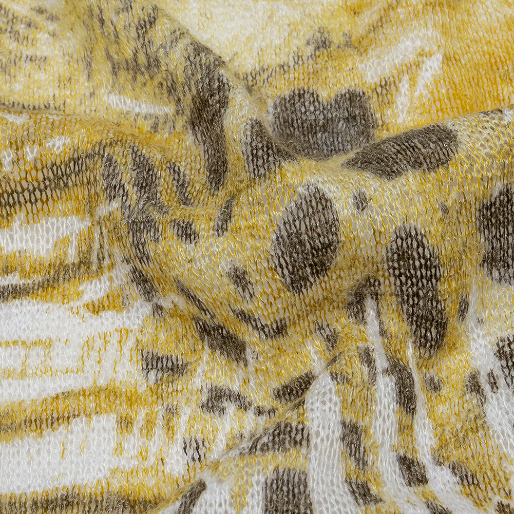 Yellow, White and Brown Animal Motley Polyester and Rayon Open Sweater Knit