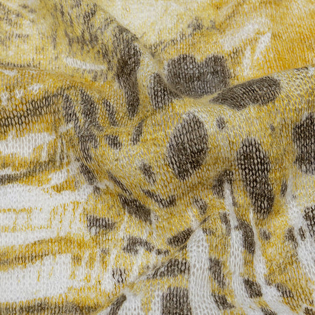 Yellow, White and Brown Animal Motley Polyester and Rayon Open Sweater Knit