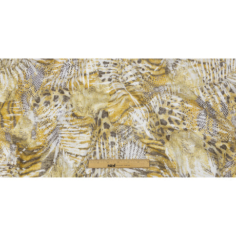 Yellow, White and Brown Animal Motley Polyester and Rayon Open Sweater Knit